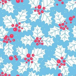 Holly berry, Christmas pattern, blue, red and white