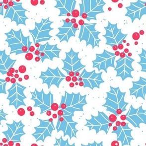 Holly berry, Christmas pattern, white, red and blue