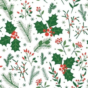 Winter flora, white, green and red