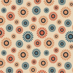 Retro folk flowers beige terracotta blue