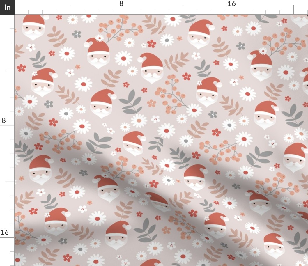 Kawaii santa boho Christmas garden leaves daisies and berries orange blush gray beige neutral