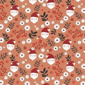 Kawaii santa boho Christmas garden leaves daisies and berries  spice burnt orange red gray neutral SMALL