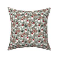 Kawaii santa boho Christmas garden leaves daisies and berries olive sage green red SMALL