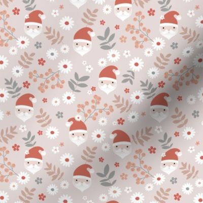 Kawaii santa boho Christmas garden leaves daisies and berries orange blush gray beige neutral SMALL 