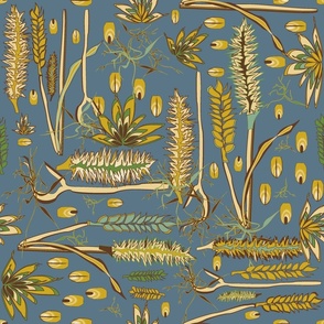 Wheats Botanical study on slate blue