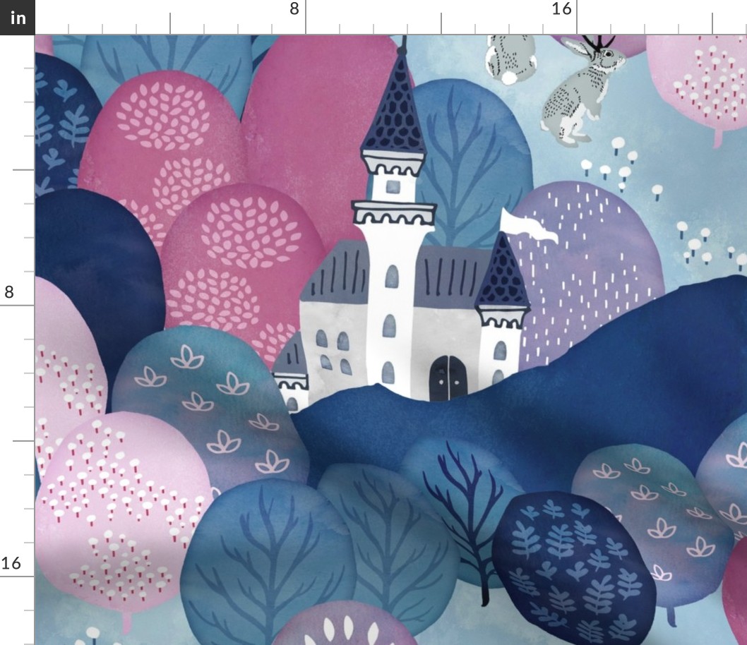 Enchanted forest repeat blue large scale