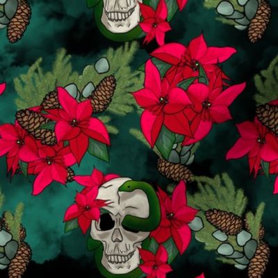 Evergreen and Black Holiday Skulls