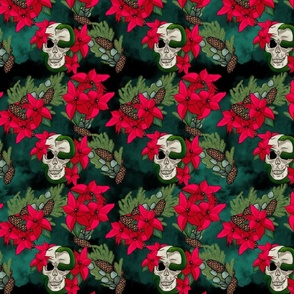 Evergreen and Black Holiday Skulls
