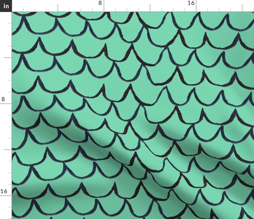Sea Waves Scallop Pattern //  Indigo and Aqua