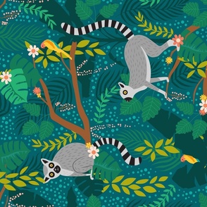 Teal Lemur Tea Towel