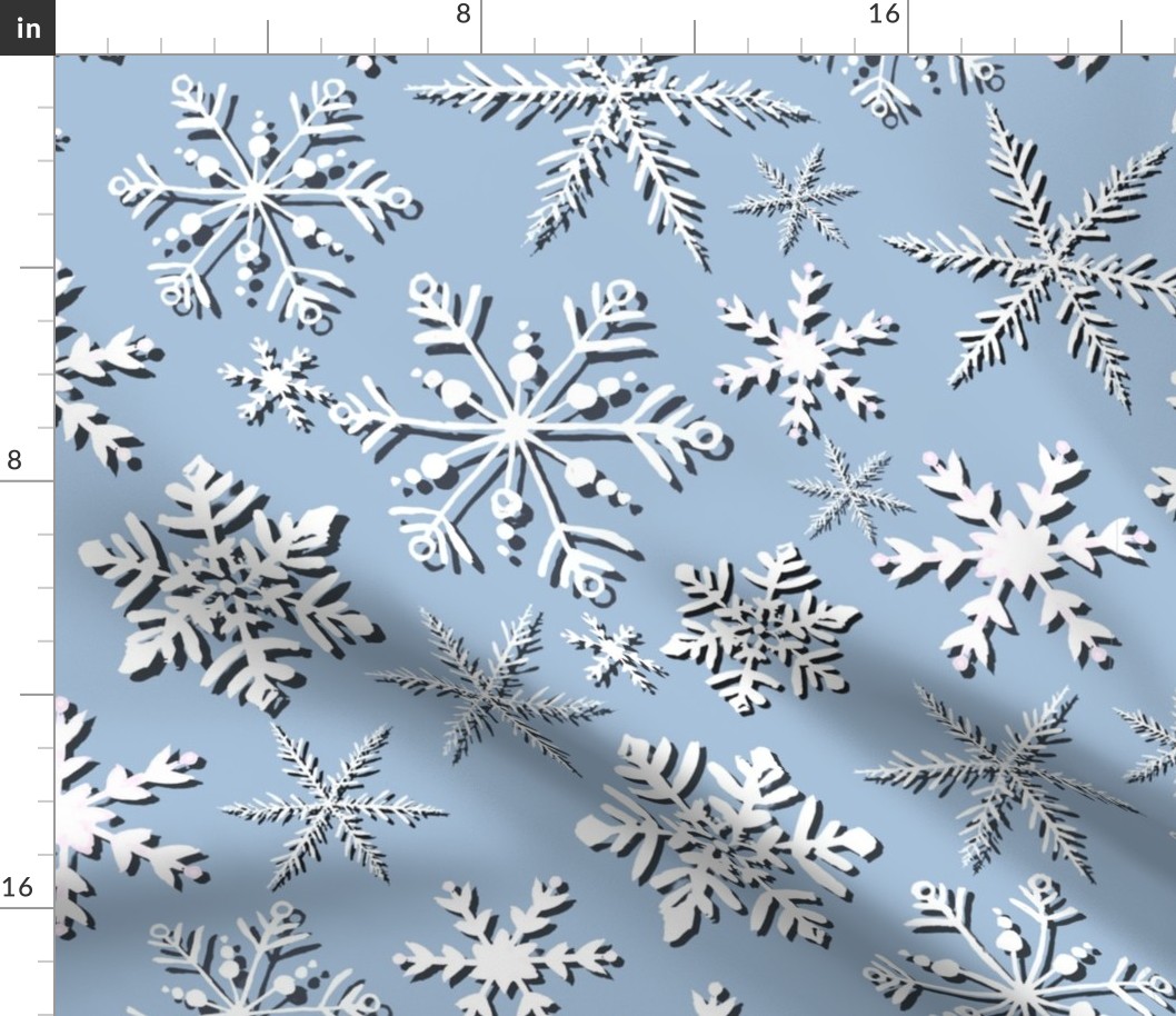 Snowflakes on sky blue or calm blue