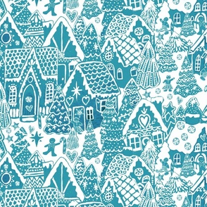 Holiday Traditions Candy House Toile in teal and white// Gingerbread Christmas Village