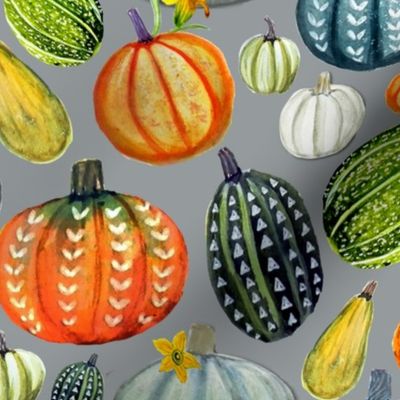  Gourd and pumpkin harvest painted on gray