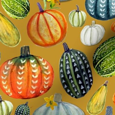 Gourd and pumpkin Harvest painted on yellow joy