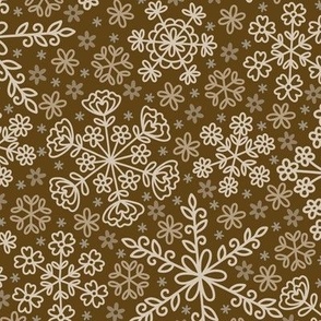 Floral Snowflakes on Brown  (Large Scale)