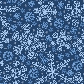 Floral Snowflakes on Dark Blue  (Large Scale)