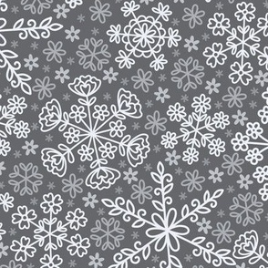 Floral Snowflakes on Gray  (Large Scale)