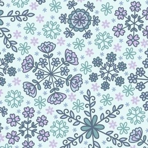 Floral Snowflakes: Green, Purple, & Teal  (Large Scale)