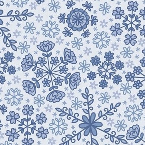 Floral Snowflakes on Light Blue  (Large Scale)