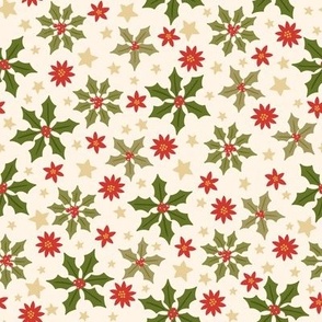 Holly Snowflakes & Poinsettias: Red & Green (Small Scale)