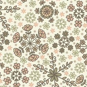 Floral Snowflakes in Peach & Green  (Large Scale)