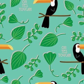 Oh Yes Toucan Tropical Bird Print with Puns on Green