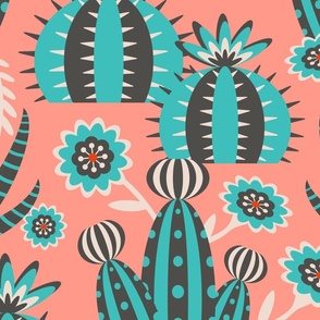 Desert Garden - Graphic Geometric Shapes with Cactus Flowers and Aloe -JUMBO SCALE - UnBlink Studio by Jackie Tahara