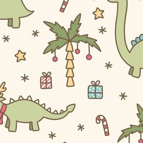 Christmas Dinos on Cream (Large Scale)