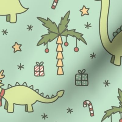 Christmas Dinos on Teal (Large Scale)