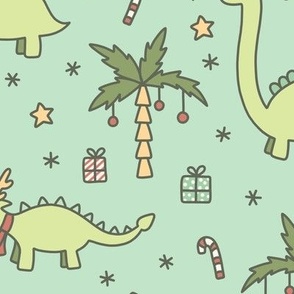 Christmas Dinos on Teal (Large Scale)