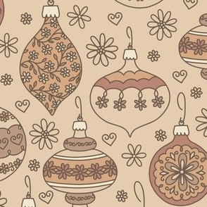 Floral Doodle Ornaments in Brown (Large Scale)