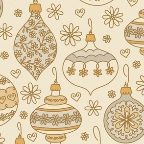Floral Doodle Ornaments in Silver Grays & Golden Yellows (Large Scale)