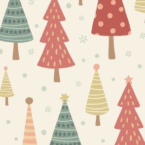 Christmas Trees on Beige (Large Scale)