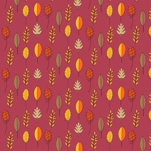 Hand Sketched Fall Leaves Doodle Scarlet Red