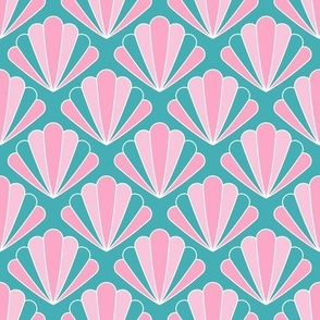 Art Deco Shells Pink And Turquoise