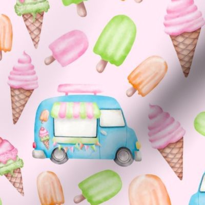 Bigger Scale Ice Cream Truck Popsicles Summer Ice Cream Cones on Pink