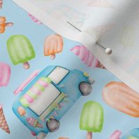 Smaller Scale Ice Cream Truck Popsicles Summer Ice Cream Cones on Blue