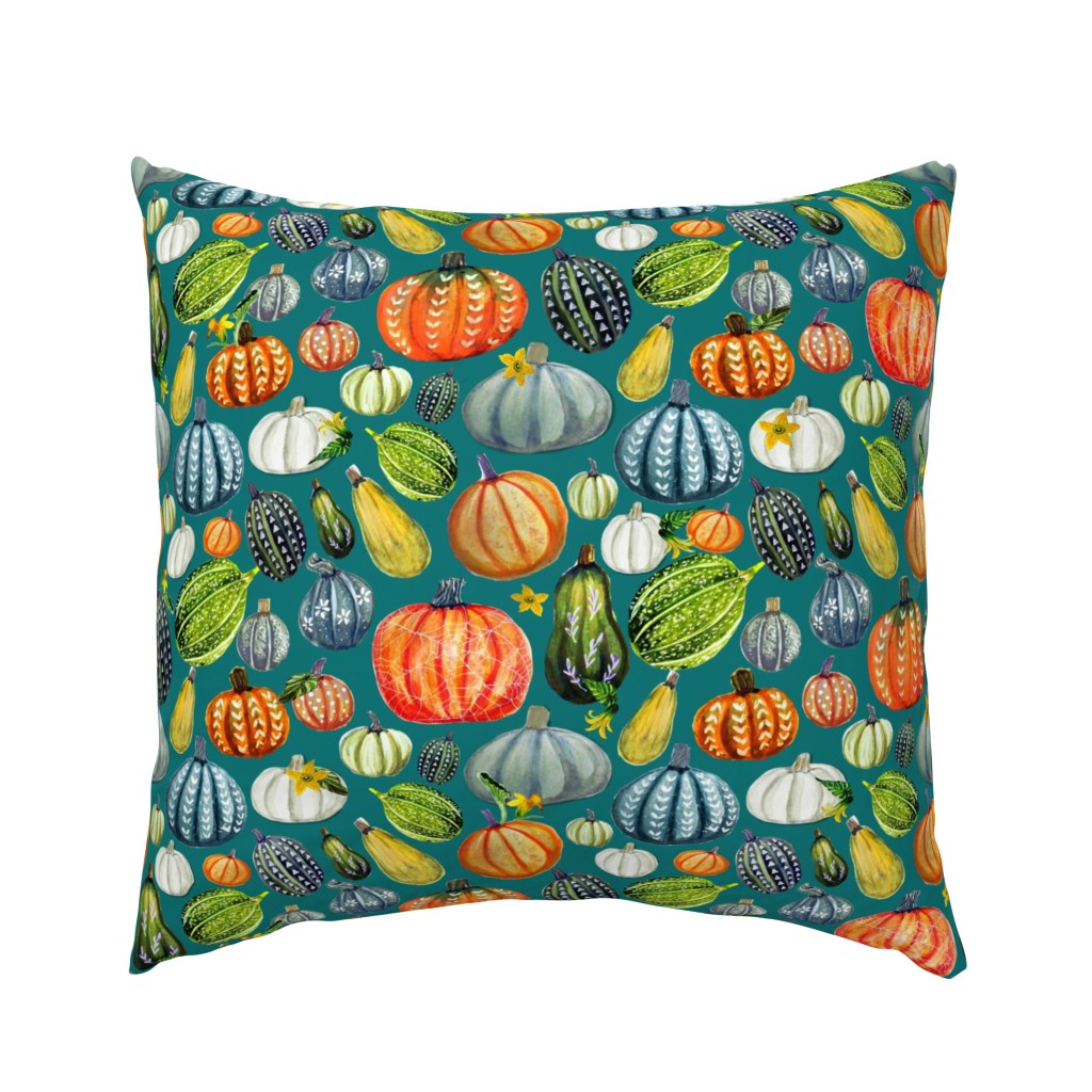 Gourd and pumpkin Harvest painted on teal