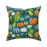 Gourd and pumpkin Harvest painted on teal