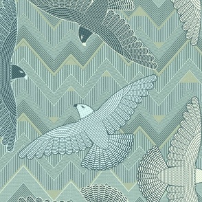 Peregrine Falcons - teal & sage green (jumbo) 