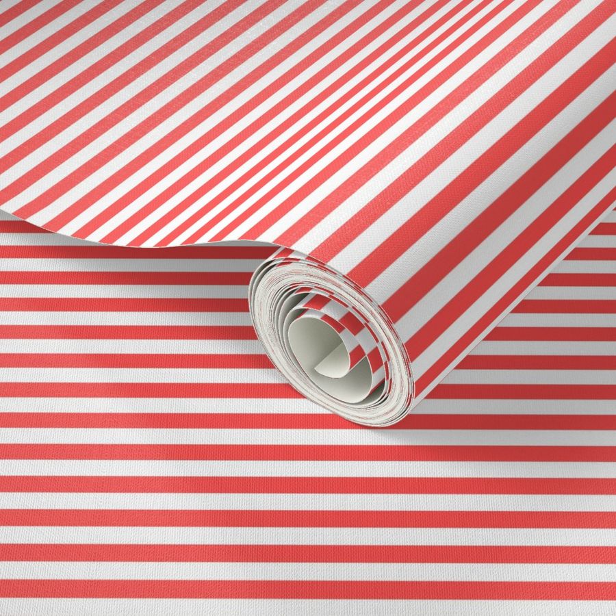 Smaller Scale 1/3 Inch Stripe Coral and White Coordinate Matches Spoonflower Petal Solid