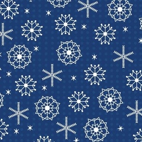 Snow Snow Snow White Snowflakes with Navy Polka Dots