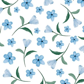Simple Blue Flowers on White 