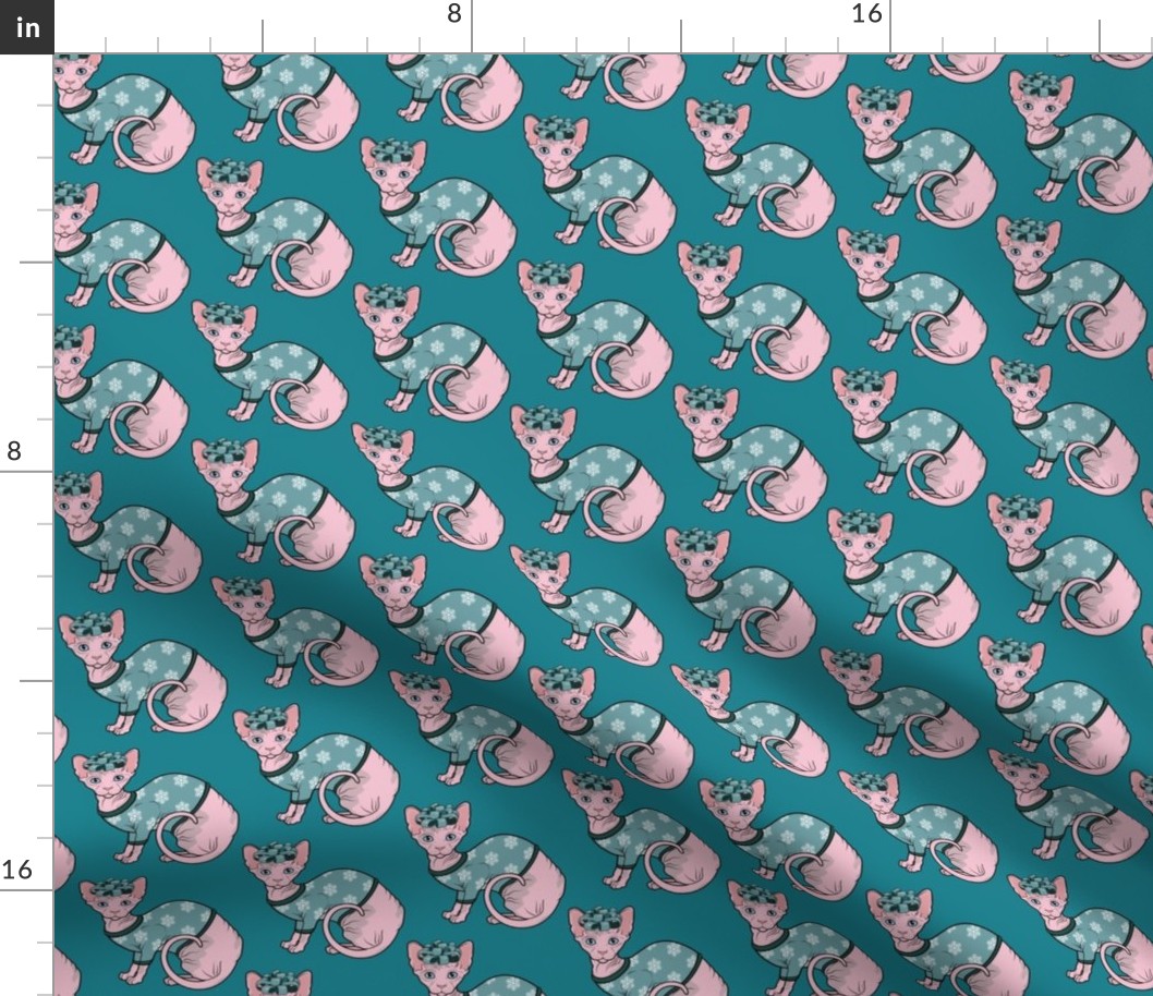 Christmas Sphynx Cat Turquoise Bows