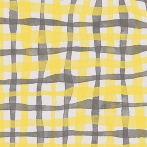 Warped Watercolor Plaid Sunny Yellow and Gray on White Nursery