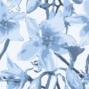 White Floral in Blue