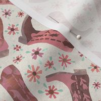 Papercut Cowgirl Boots in Pink and Brown with Flowers  - Medium Scale Girly