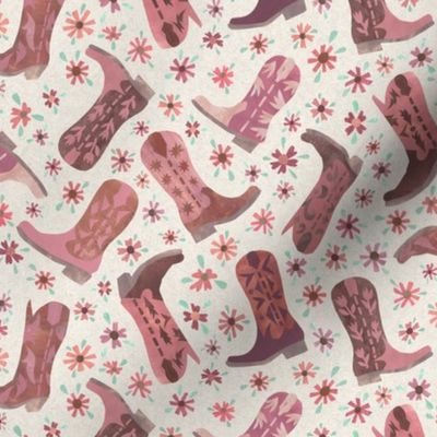 Papercut Cowgirl Boots in Pink and Brown with Flowers  - Medium Scale Girly