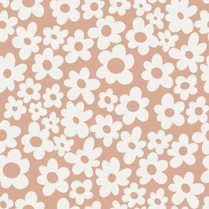 retro flowers fabric - 90s flower fabric, 70s fabric -almond