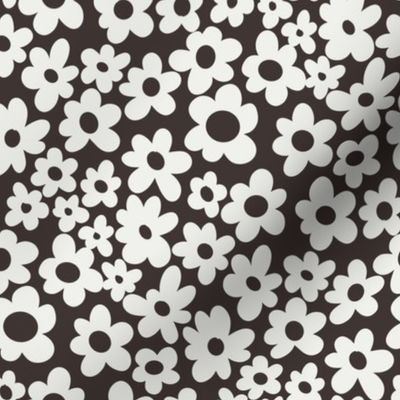 retro flowers fabric - 90s flower fabric, 70s fabric -coffee